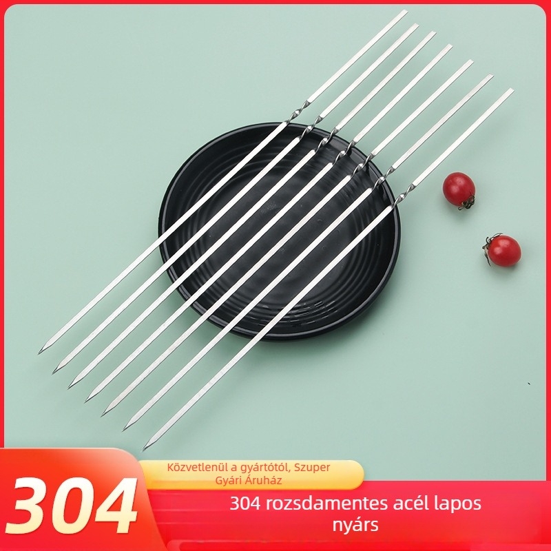 304 élelmiszer-minőségű rozsdamentes acél grillnyársak, lapos kivitel, bárányhoz