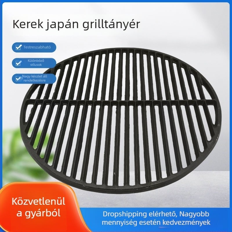 Öntöttvas kör alakú grill tál, bevonat nélküli, tapadásmentes felülettel, barbecue-hoz és kebabhoz