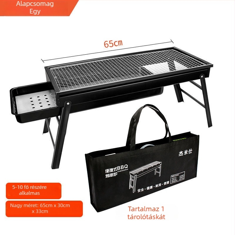 Összecsukható rozsdamentes acél grillszett faszenes grillezéshez teljes kiegészítőkkel