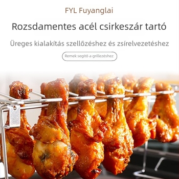 Kültéri csirkecombtartó 14 rekesszel, 430 rozsdamentes acél, grillhez