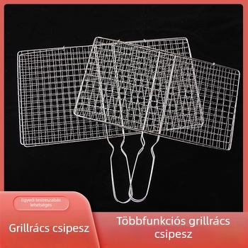 Egyedi rozsdamentes acél grillcsipesz és rács halakhoz, zöldségekhez és húsokhoz, nem mágneses, vastagított háló