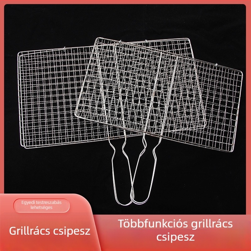 Egyedi rozsdamentes acél grillcsipesz és rács halakhoz, zöldségekhez és húsokhoz, nem mágneses, vastagított háló