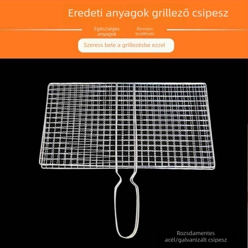 Rozsdamentes acél, kétoldalas, kétszintes grillcsipesz halakhoz és zöldségekhez