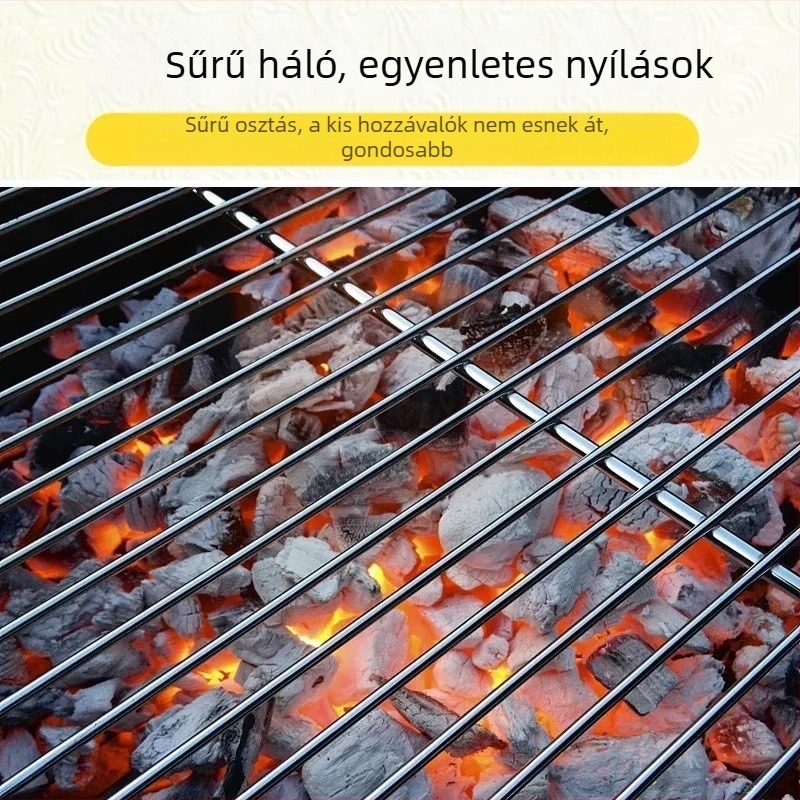 Rozsdamentes acél téglalap alakú grillháló vastag csíkokkal, sütőrács – levehető, könnyen tisztítható, bevonat nélküli, korrózióálló