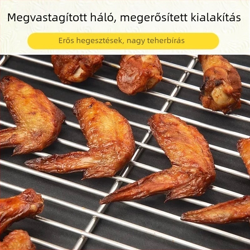 Rozsdamentes acél téglalap alakú grillháló vastag csíkokkal, sütőrács – levehető, könnyen tisztítható, bevonat nélküli, korrózióálló