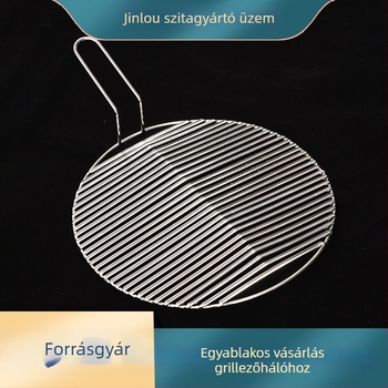 Rozsdamentes acélból készült kör alakú grillsütő rács hornyolt acélcsíkokkal, tapadásmentes, szén grillhez
