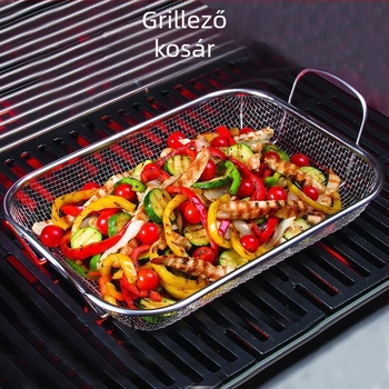 Nagy rozsdamentes acél grillkosár 201, leeresztő kosár zöldségekhez és gyümölcsökhöz, dupla fogantyúval, tároláshoz