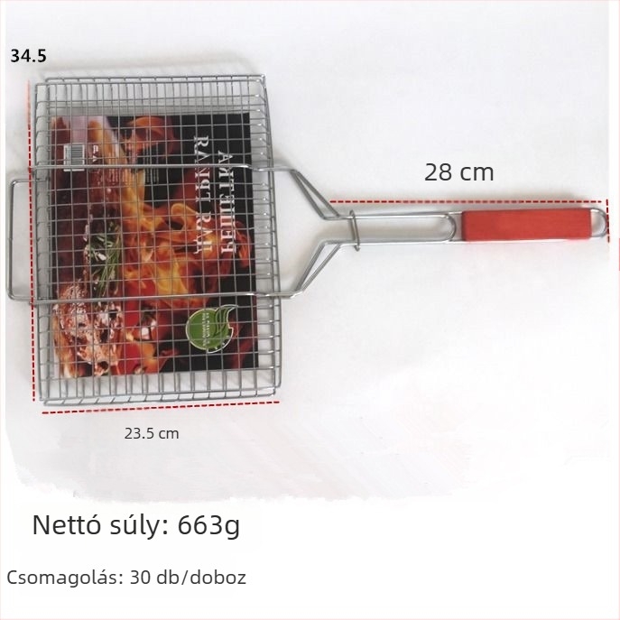Állítható rozsdamentes acél grillcsipesz hamburgerhez, zöldségekhez és halhoz