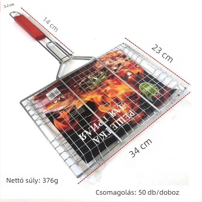 Állítható rozsdamentes acél grillcsipesz hamburgerhez, zöldségekhez és halhoz