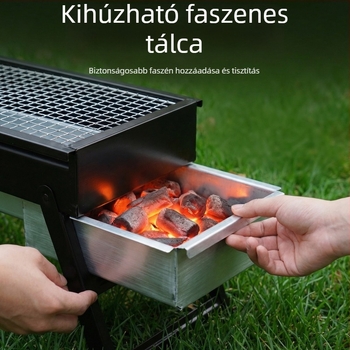 Szénbarbecue, hordozható, füstmentes kültéri grillezésre kempinghez és teraszhoz