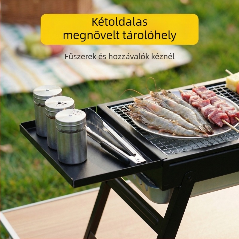 Szénbarbecue, hordozható, füstmentes kültéri grillezésre kempinghez és teraszhoz