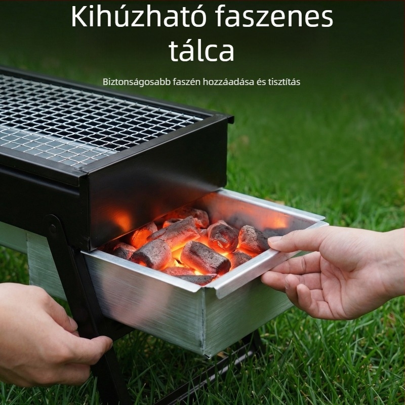 Szénbarbecue, hordozható, füstmentes kültéri grillezésre kempinghez és teraszhoz