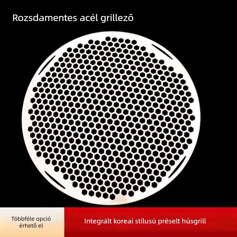 Monoblokkos rozsdamentes acél grillháló, kör alakú, koreai stílusú grillplatta