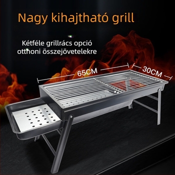 Kültéri faszenes grillszett rozsdamentes acélból, összecsukható grillrács nyársakhoz