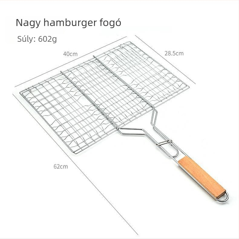 Vasból készült barbecue háló fogóval – halakhoz való klip, halháló és hamburgerháló, kültéri grillszerszámok