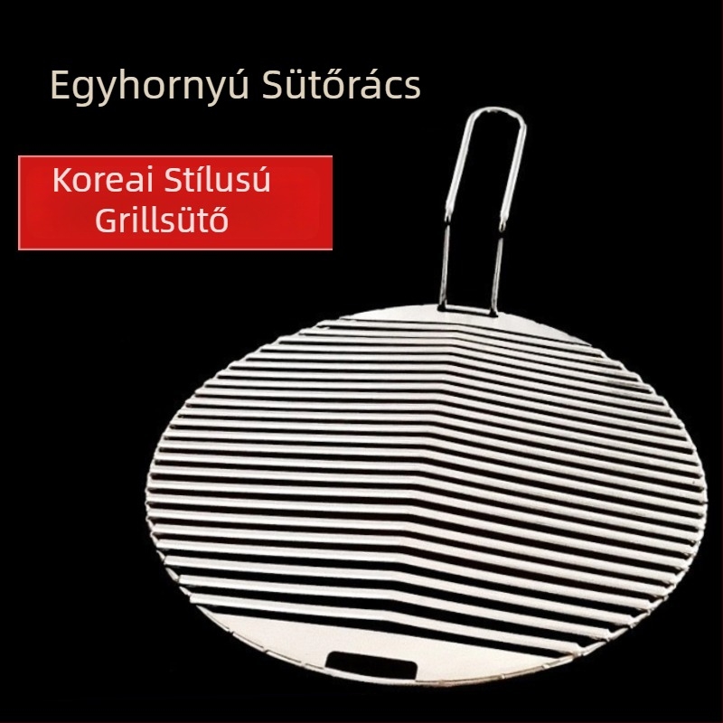 Jiuhui Szénkálya Grillrács egységes hornyával, kerek formájú, Koreai stílusú, fogantyúval, rozsdamentes acél