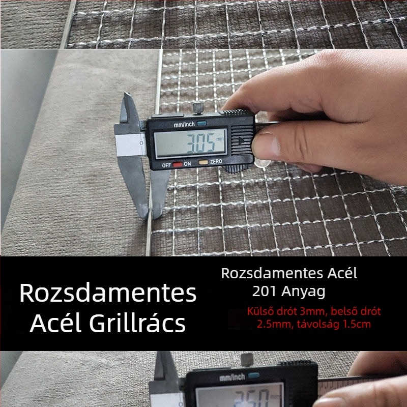 Rozsdamentes acél BBQ háló zöldségekhez, halhoz és húsokhoz – vastag sodrott drótos grillrács