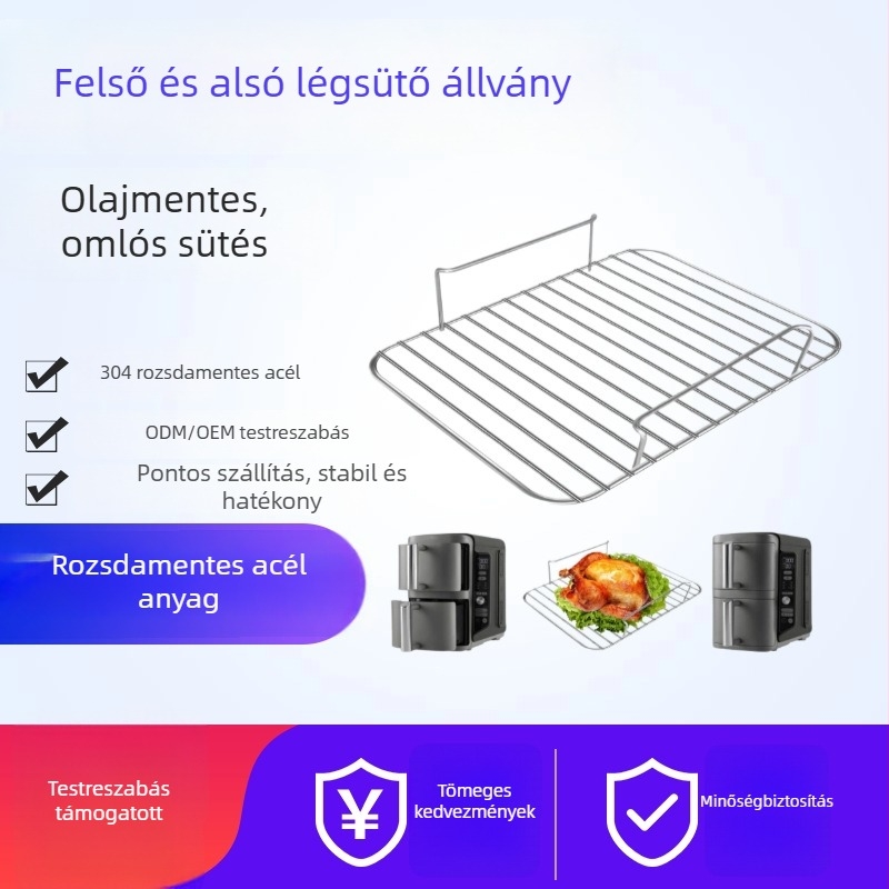 Négyszögletes grillsütő rács fogantyúval – multifunkcionális rács sütéshez, gőzöléshez és hűtéshez, sütőedény és grillhálózat