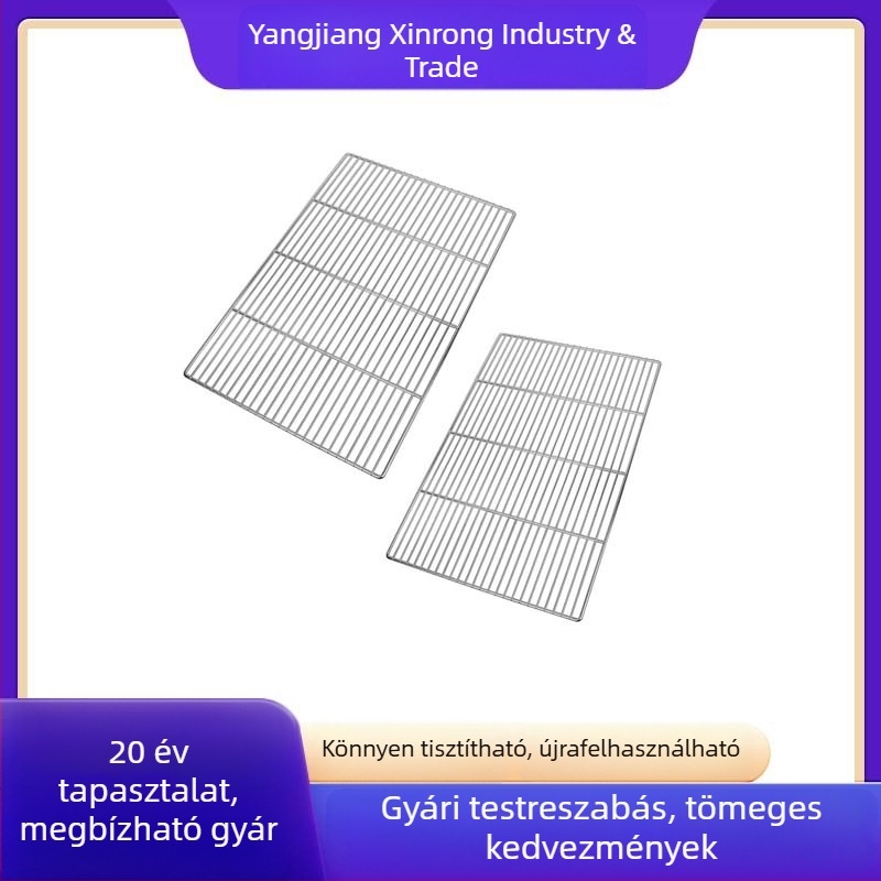 Téglalap alakú rozsdamentes acél grillháló, hordozható kültéri használatra, hús és zöldségekhez