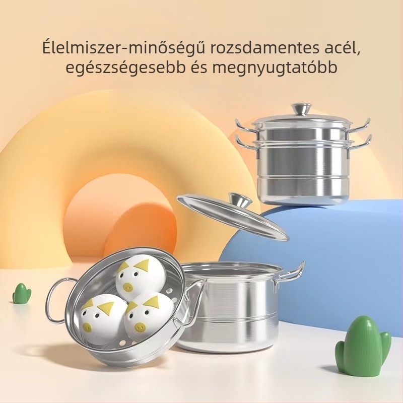 Mini rozsdamentes acél konyhai gőzítő készlet játékhoz, három rétegű