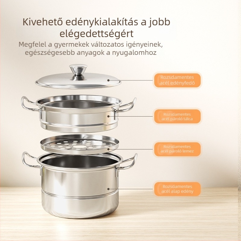 Mini rozsdamentes acél konyhai gőzítő készlet játékhoz, három rétegű