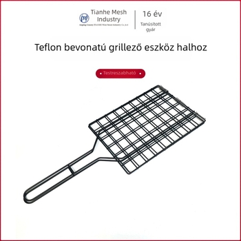 Teflon bevonatú, vastagított grillcsipesz hal grillezéséhez, rozsdamentes acélból, kereskedelmi felhasználásra
