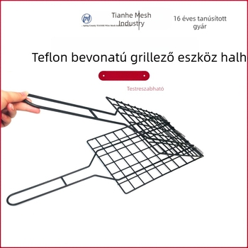 Teflon bevonatú, vastagított grillcsipesz hal grillezéséhez, rozsdamentes acélból, kereskedelmi felhasználásra
