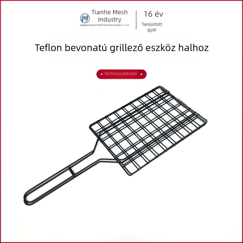 Teflon bevonatú, vastagított grillcsipesz hal grillezéséhez, rozsdamentes acélból, kereskedelmi felhasználásra