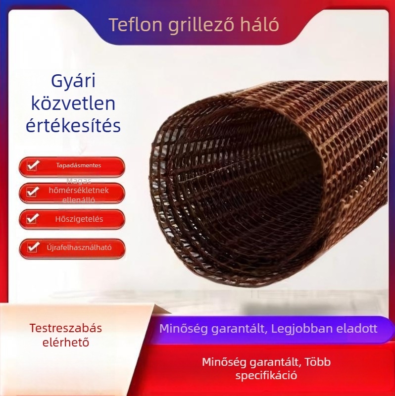 Teflon grillsütő-háló matrac üvegszálas alappal, 260°C-ig hőálló, ipari osztályú
