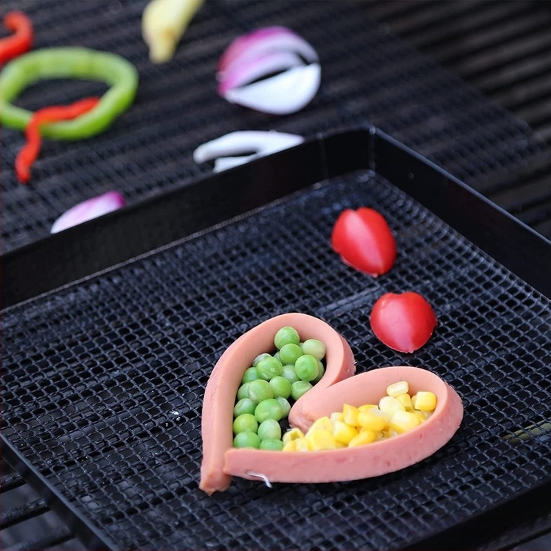 Ismételten használható rácsos grillkosár, magas hőmérsékletű PTFE él, tapadásmentes, kültéri grillhez
