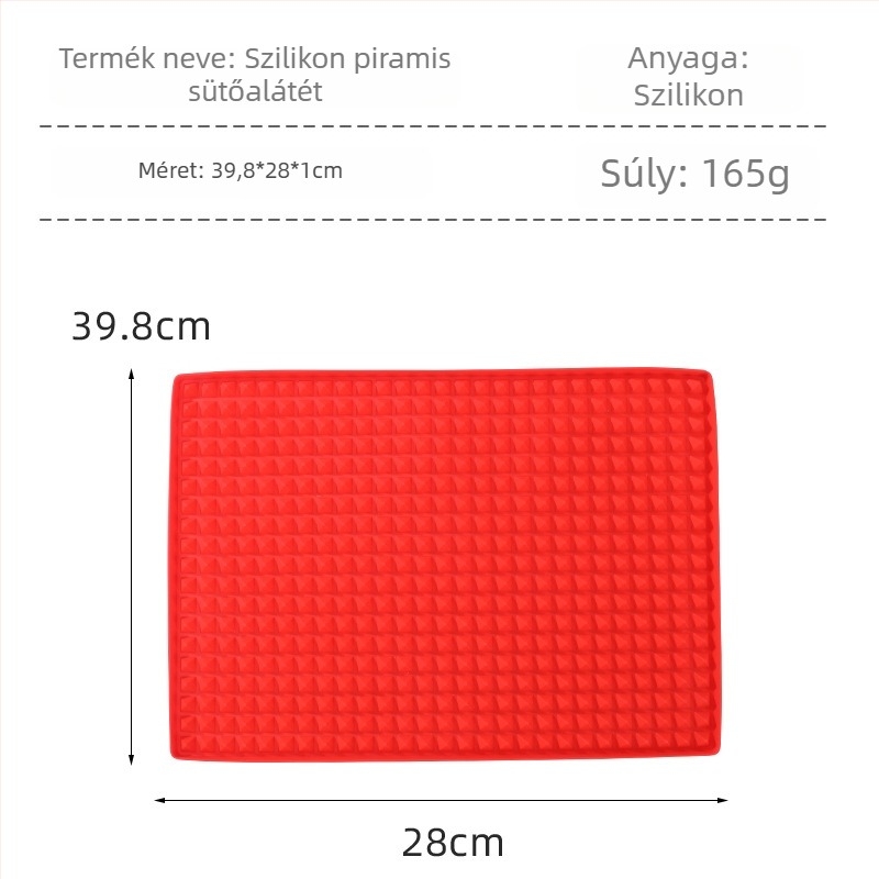 Szilikon piramisszerű grillmat olajleeresztővel, sokoldalú konyhai sütő-mikrohullámú tál, téglalap alakú, 39×27.5×1 cm, piros/fekete/szürke