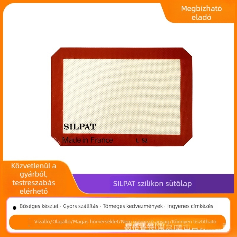 Élelmiszer-minőségű szilikon sütő- és dagasztó matrac, magas hőállóság, 30×21 cm, 0,7 mm, tapadásmentes