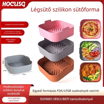 Négyszögletes szilikon sütőtepsi készlet légsütőhöz, otthoni használatra