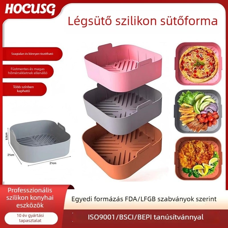 Négyszögletes szilikon sütőtepsi készlet légsütőhöz, otthoni használatra