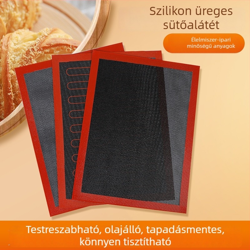 Szilikon sütőmatrica lyukasztott dizájnnal és üvegszálas hálóval, nem tapad, 20×30 cm, kenyérhez és makaronhoz