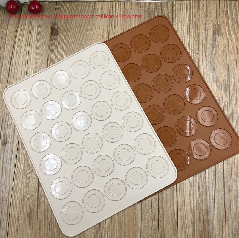 30 lyukú kör alakú szilikon sütőlap macaronokhoz