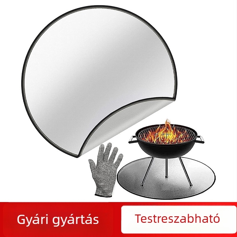 Kör alakú, vastagított tűzálló védőmatrac grillsütőhöz, szilikon bevonattal és alumíniumfóliás szigeteléssel, lángálló és magas hőmérséklet-ellenálló.