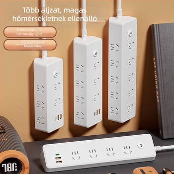 USB-portokkal ellátott többutas hosszabbító, réz vezetőkkel, ferde kialakítású, falra szerelhető