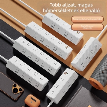 USB-portokkal ellátott többutas hosszabbító, réz vezetőkkel, ferde kialakítású, falra szerelhető