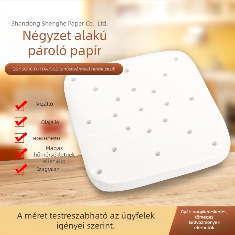 Négyzet alakú szilikon bevonat sütőpapír gőzöléshez és sütéshez, tapadásmentes, kompatibilis légsütővel, 100 lap