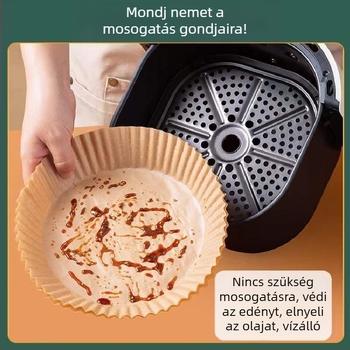 Légsütőhöz való sütőpapír – hőálló, zsírszívó, szilikon bevonattal, kraft papír sütéshez