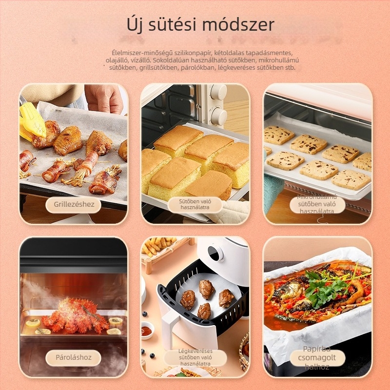Halak sütésére szolgáló sütőpapír, 60×40 cm, lyuk nélküli párolópapír, kétoldali szilikon bevonat, tapadásmentes sütéshez, 500 lap