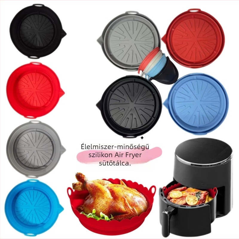 JH Szilikon Air Fryer matrac, összecsukható kör alakú sütőedény, élelmiszerbiztos vastított szilikon