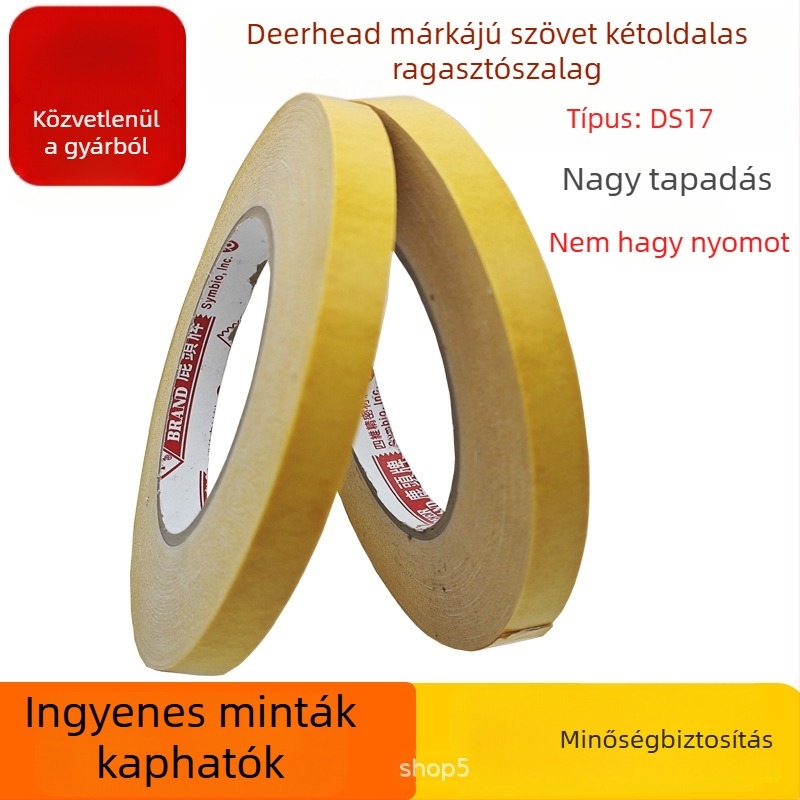 Deerhead DS17B vászonalapú kétszeres oldali ragasztószalag 4D nyomtatáshoz és panelok rögzítéséhez, magas hőmérséklet-ellenállású, öntőformákhoz ragasztó, nyom nélkül.