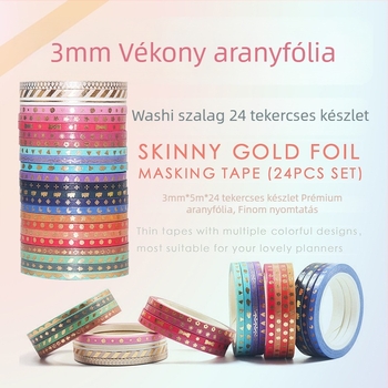 3 mm-es washi szalag, kézzel téphető, vékony vonalú, színes napló-dekoráció japán stílusú művészethez, arany bélyegzés