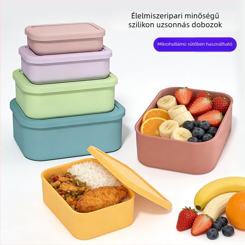 Szilikon ételtároló doboz mikrózható, vastag tömítésű, hőálló ebédes doboz irodába és otthonra