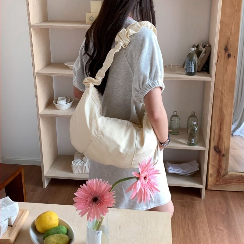 Koreai stílusú nylon dumpling táska mindennapi használatra, zsinóros, egyszínű, kisméretű crossbody