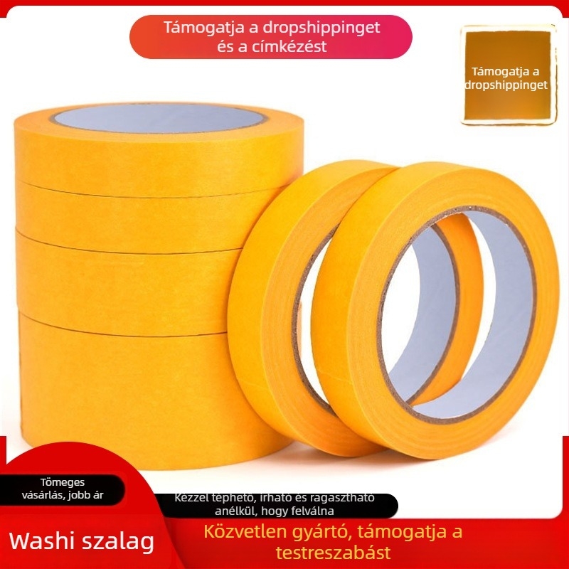 Sárga Washi szalag maszkoláshoz és védelemhez beltéri dekorációhoz — nyom nélkül eltávolítható, kézzel téphető, 20 mm × 50 m