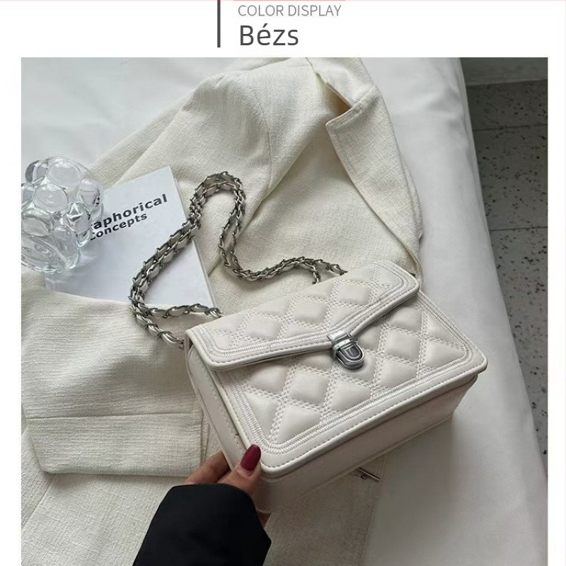 Rombusz mintázatú láncos mini négyszögletű táska váll- és crossbody pánttal, 2025 divat