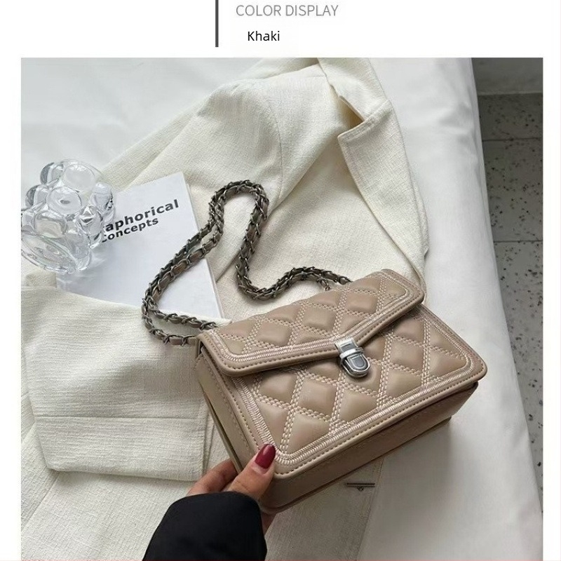 Rombusz mintázatú láncos mini négyszögletű táska váll- és crossbody pánttal, 2025 divat
